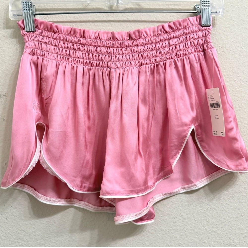 Anthropologie Pink Rose Satin Smocked Waist Shortie Shorts Size XXS NWT